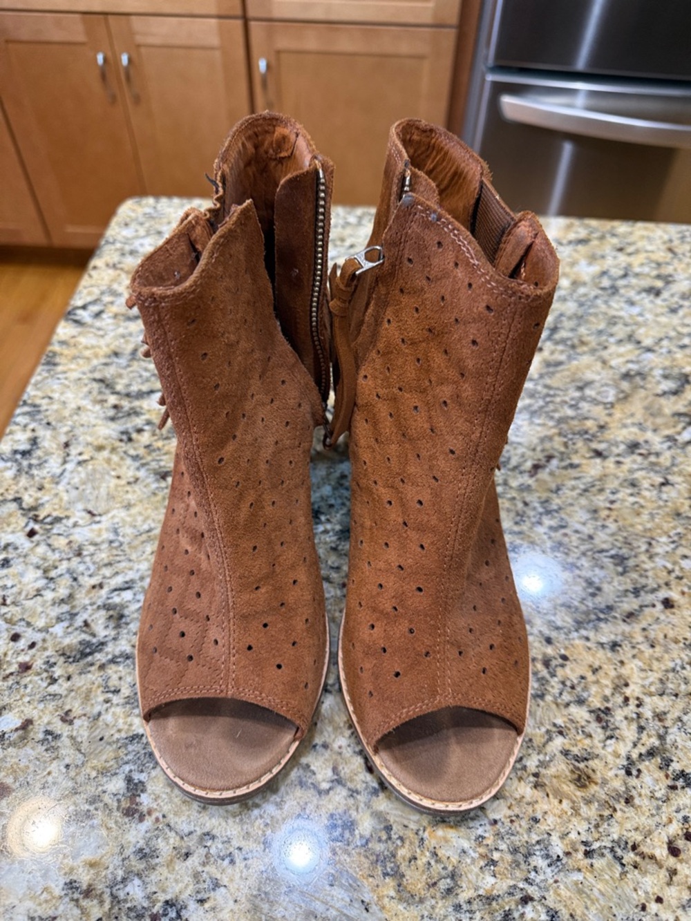 Toms Brown Suede Peep-Toe Perforated Ankle Booties-Great condition size 8.5